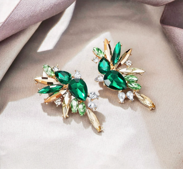BLOOM Emerald Green Rhinestone Embellished Earrings
