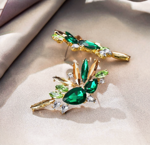 BLOOM Emerald Green Rhinestone Embellished Earrings