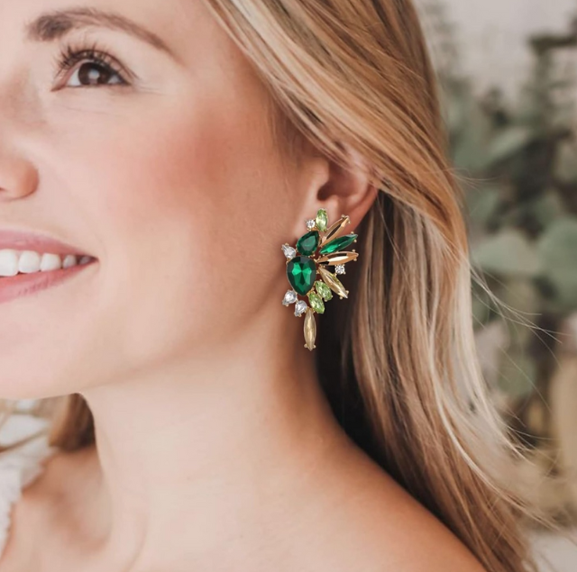 BLOOM Emerald Green Rhinestone Embellished Earrings