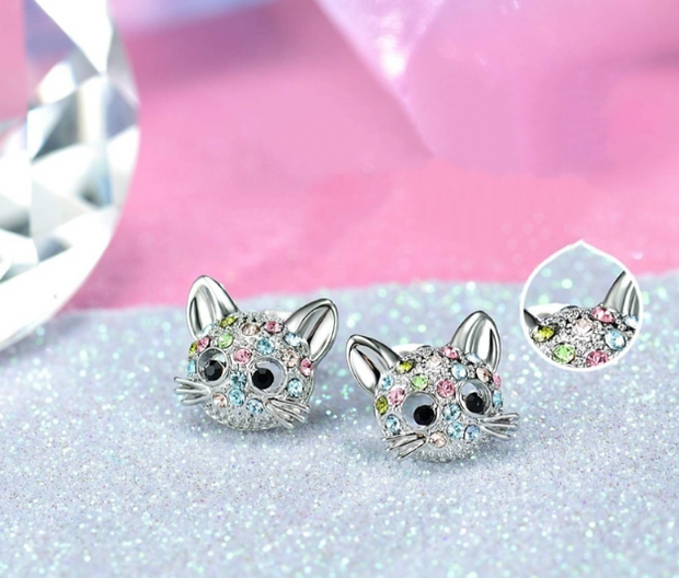 Sparkling Kitty Studs – Cute Stainless Steel Jewelry