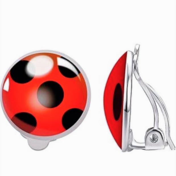 Playful Red & Black Ladybug Earrings – Comfortable Non-Pierced Jewelry