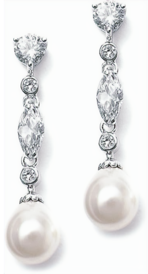 Linear Cubic Zirconia and Bold Pearl Teardrop Wedding Earrings