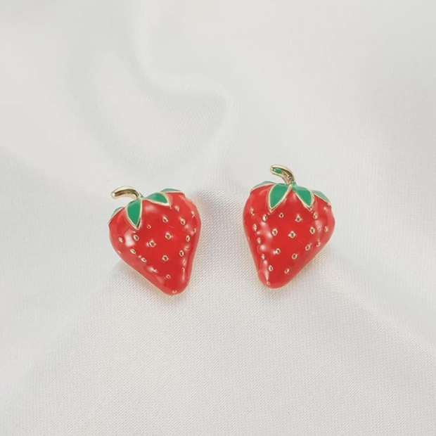 Strawberry Cute Stud Earrings – Vibrant Fruit Jewelry for Kids & Adults