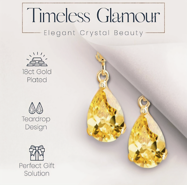 18K Gold Plated Zirconia Crystals Teardrops Earrings