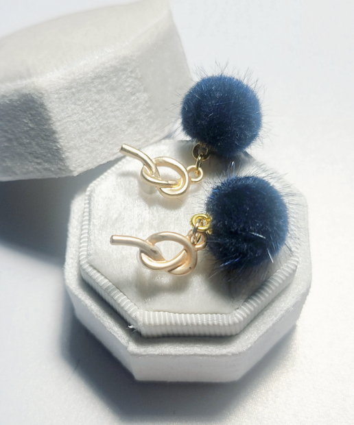 Whimsical Blue Fuzzy Dangle Earrings – Unique Everyday Jewelry