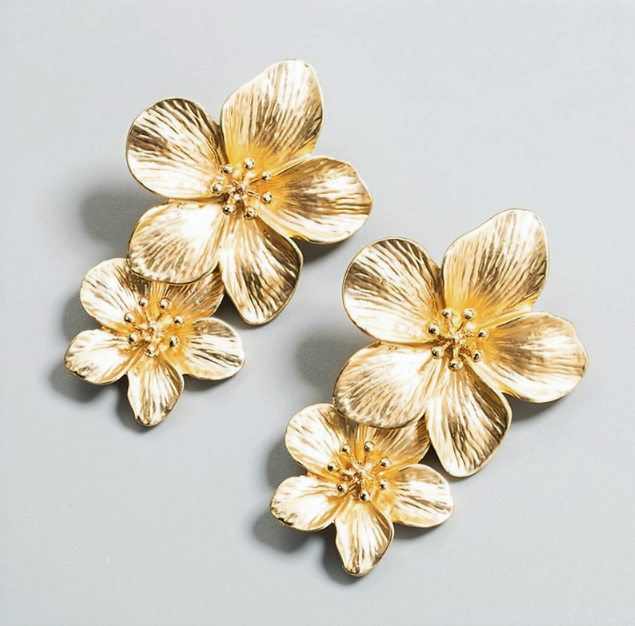 Boho Long Double Daisy Flower Pendant Earrings