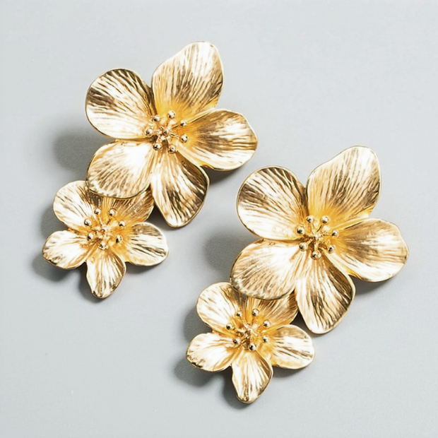 Boho Long Double Daisy Flower Dangle Earrings – Elegant Statement Jewelry