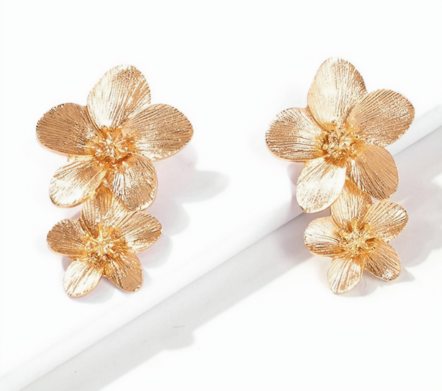Boho Long Double Daisy Flower Pendant Earrings