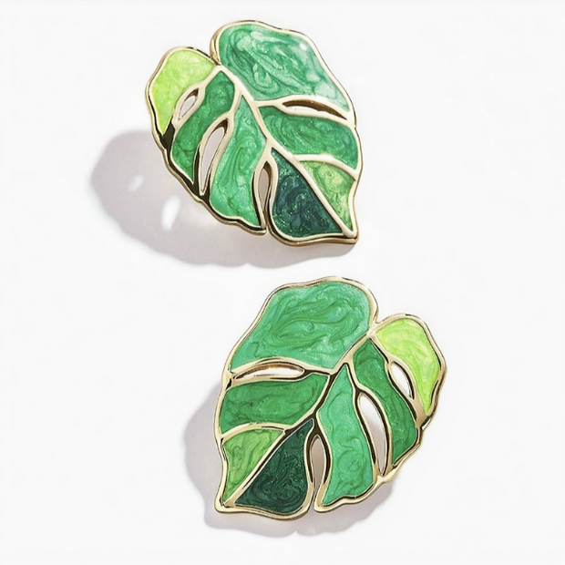 Elegant Enamel Leaf Stud Earrings – Artistic Statement Jewelry