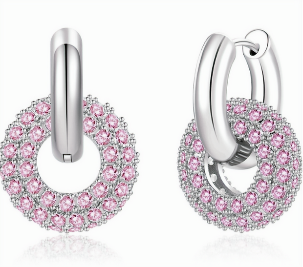 Double Ring Earrings With Zirconia Pendants – Elegant Hoop Jewelry