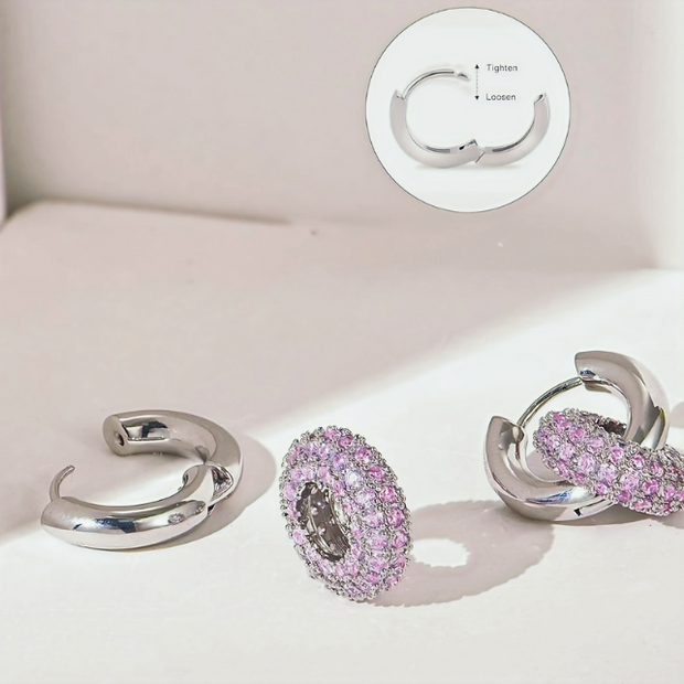 Double Ring Earrings With Zirconia Pendants – Elegant Hoop Jewelry