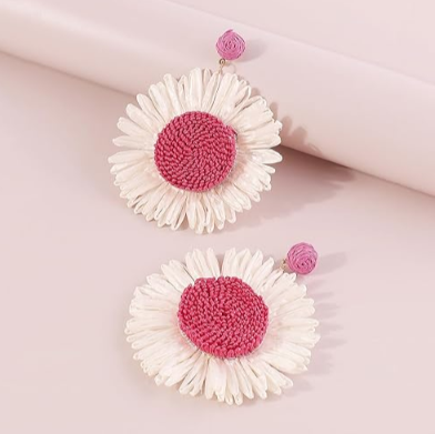 Rattan Raffia Dangle Hot Pink Earrings