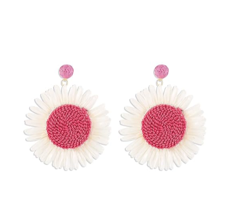 Rattan Raffia Dangle Hot Pink Earrings