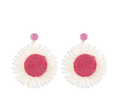 Rattan Raffia Dangle Hot Pink Earrings – Vibrant Floral Statement Jewelry