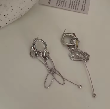 Metal Irregular Long Tassel Earrings