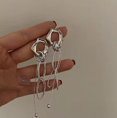 Metal Irregular Long Tassel Earrings