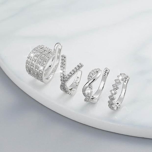 Elegant 925 Sterling Silver Ear Cuff Set (4 Pieces)