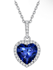 Blue Heart Birthstone Necklace in 925 Sterling Silver 18 Inch