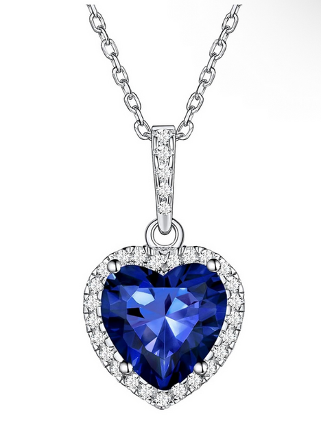 Blue Heart Birthstone Necklace in 925 Sterling Silver