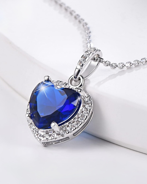 Blue Heart Birthstone Necklace in 925 Sterling Silver
