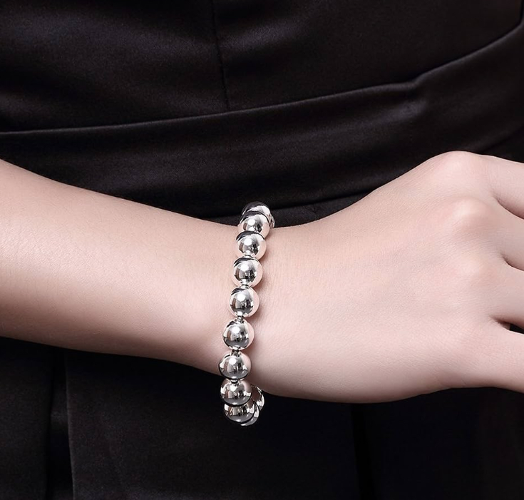 Sterling Silver 925 Smooth Beads Bracelet