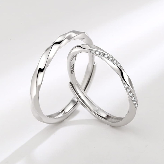 Elegant Matching Couple Ring Set in 925 Sterling Silver