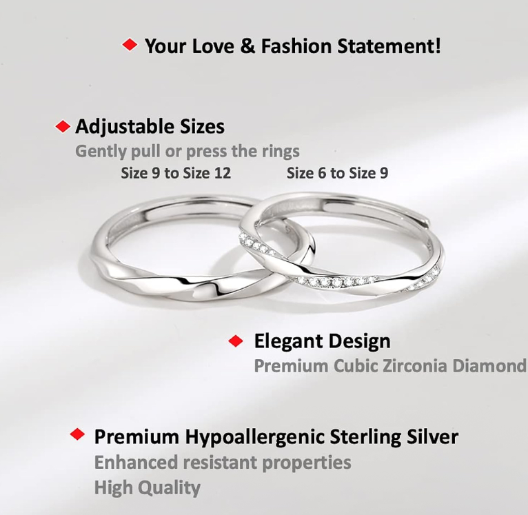 Sterling Silver 925, Couple Rings Set