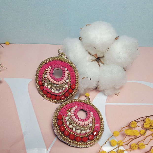 Vibrant Beaded Steel Hoop Earrings – 5x4cm