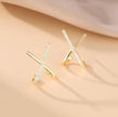Elegant Gold Plated Sterling Silver X Cuff Earrings Sparkly Gift for Her