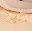 Elegant Gold Plated Sterling Silver X Cuff Earrings Sparkly Gift for Her