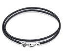 Black Leather Cord Necklace with 925 Sterling Silver Clasp 49cm