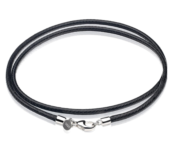 Black Leather Cord Necklace with 925 Sterling Silver Clasp 49cm