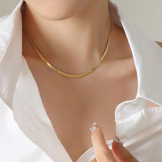 14K Gold Plated Flat Snake Chain Herringbone Choker Necklace