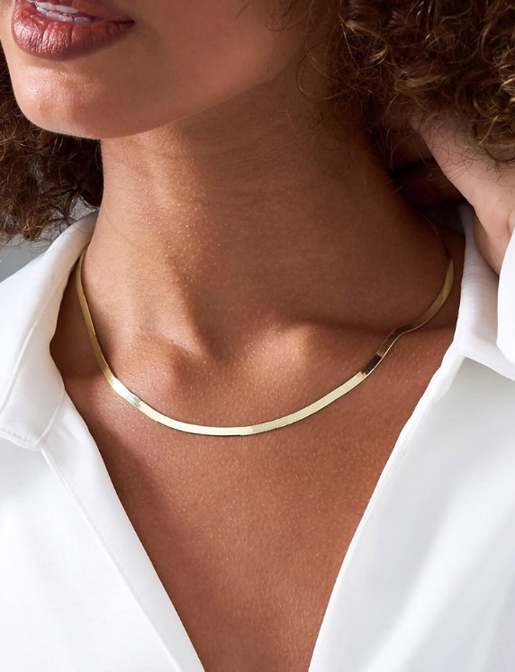 Flat Snake Chain Herringbone Choker Necklace