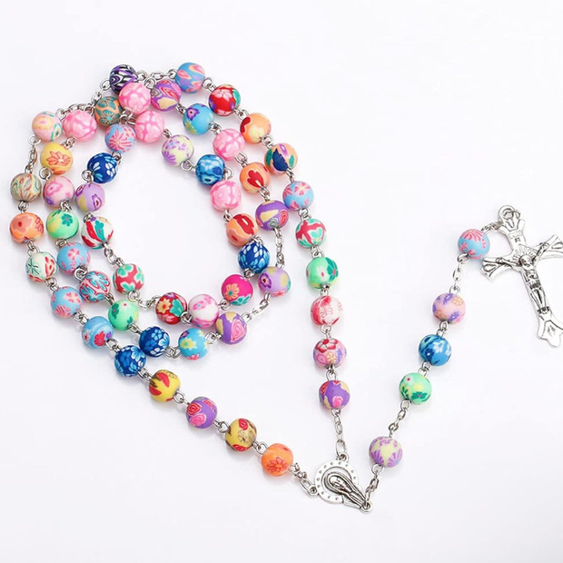 Colorful Polymer Clay Bead Rosary Necklace for Prayer or Fashion