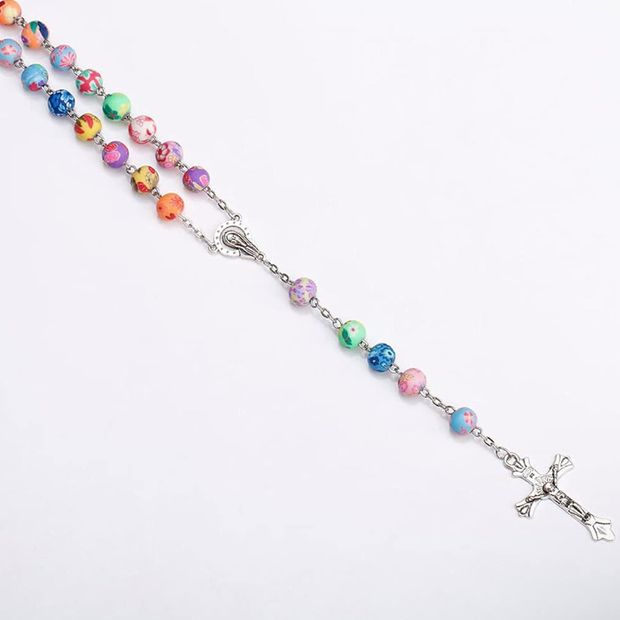 Colorful Polymer Clay Bead Rosary Necklace for Prayer or Fashion