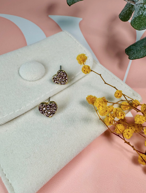 Romantic Floral and Heart Earring Set of 2 Dainty Stud Pairs