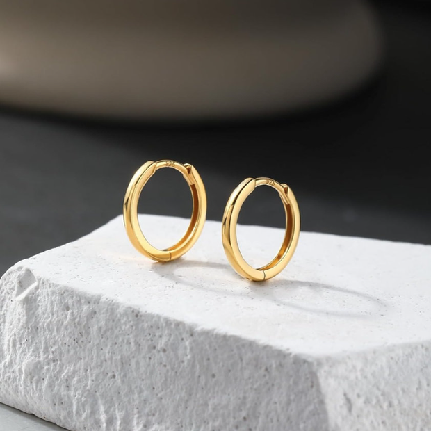 Classic 18K Gold Plated 925 Sterling Silver Hoops for Everyday Wear