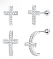 925 Sterling Silver Cross Stud Earrings with Cubic Zirconia