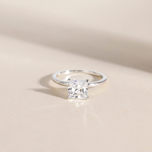 Elegant Solitaire Engagement Ring in Sterling Silver for Promise or Proposal
