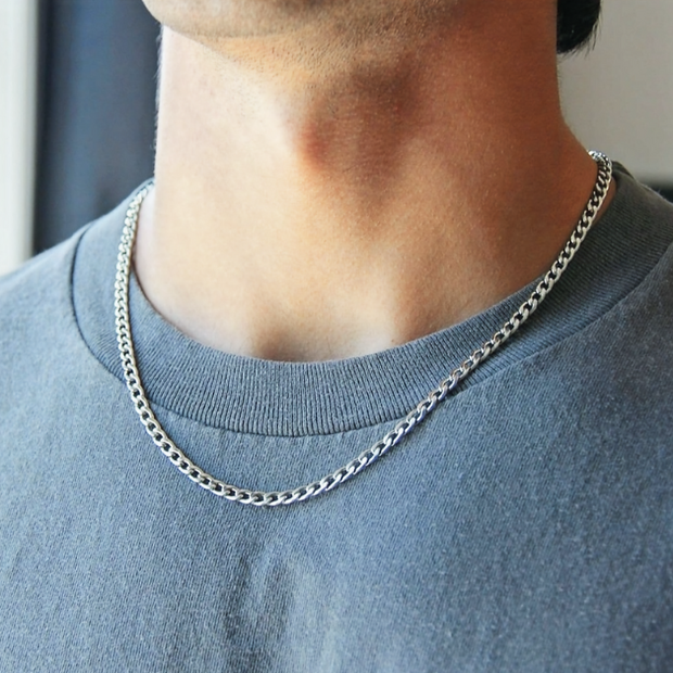 2mm Silver Cuban Chain (19") – Thin Durable Stainless Steel Necklace