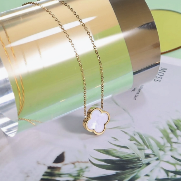 Mother of Pearl Four Leaf Clover Necklace  – Gold Choker 15" - 17"