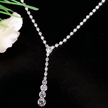 Full Crystal Bridal Lariat Necklace 18 Inch – Silver Tennis Drop