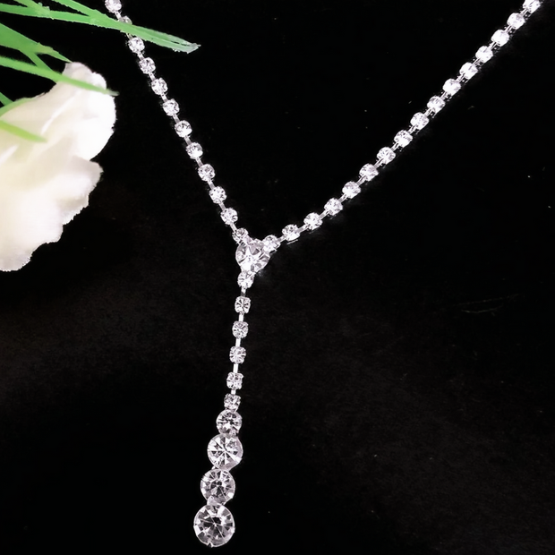 Full Crystal Bridal Lariat Necklace 18 Inch – Silver Tennis Drop