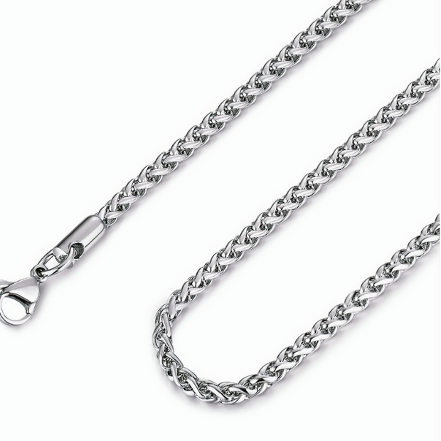 Stainless Steel Wheat Chain Necklace – 3mm Silver Spiga Link 22" - 26"
