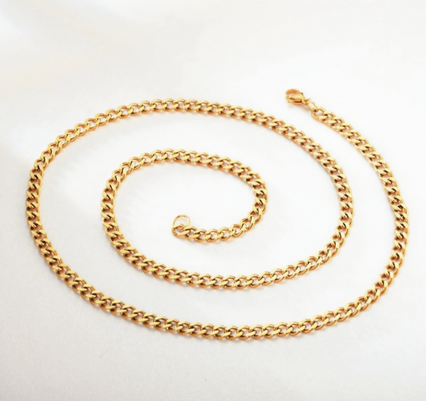 Gold Plated Cuban Link Necklace  22" - 24"– 3mm Stainless Steel Curb Chain