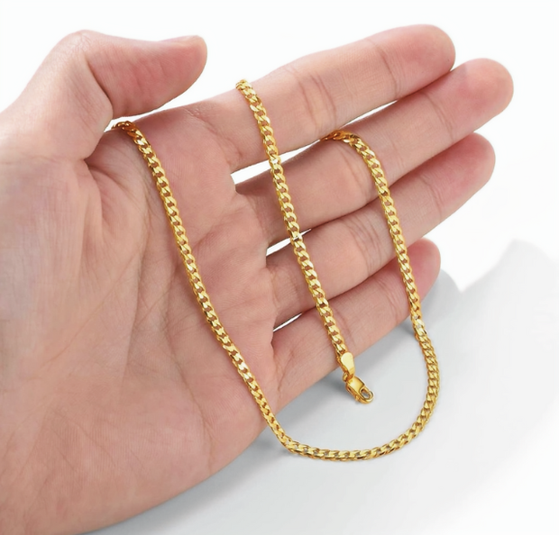Gold Plated Cuban Link Necklace  22" - 24"– 3mm Stainless Steel Curb Chain