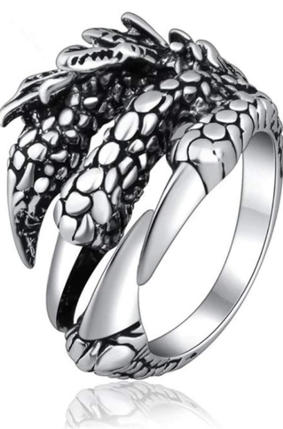 Gothic 0.59 Inch Dragon Claw Ring – Resizable 15mm Stainless Steel Band