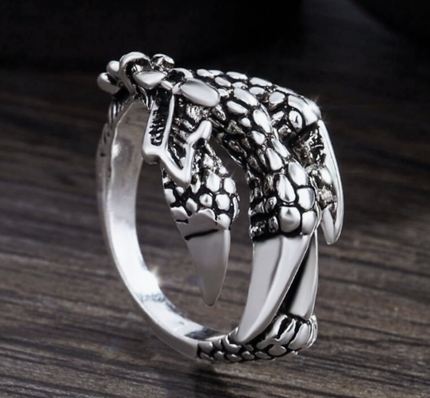 Gothic 0.59 Inch Dragon Claw Ring – Resizable 15mm Stainless Steel Band
