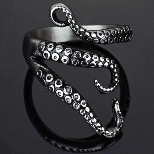 Gothic 0.39 Inch Octopus Ring – Retro 10mm Stainless Steel Tentacle Band